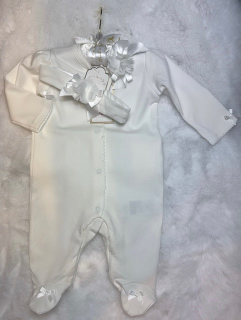 Girls' White Flower Sleepsuit