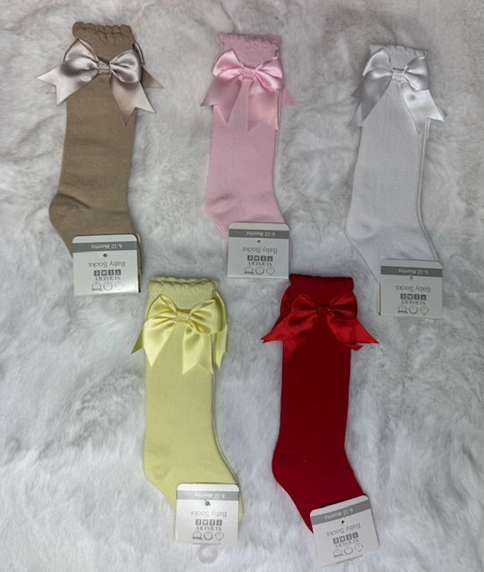 Girls' Plain Bow Knee High Socks