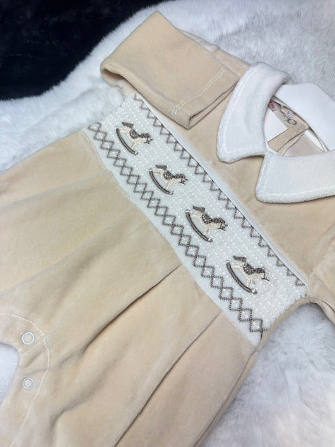 Boys' Velour Horse Design Sleepsuit
