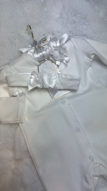 Girls' White Flower Sleepsuit