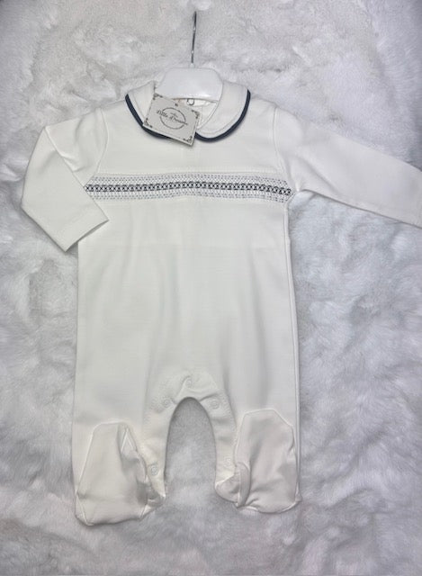 Boys' Little Dreams Smocked Design Sleepsuit.