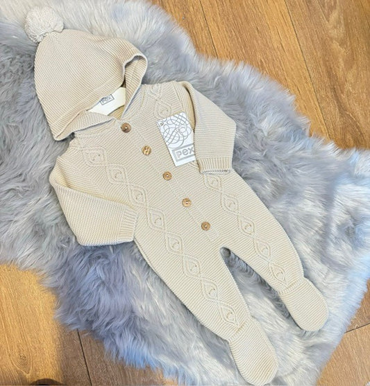 Estelle Beige Diamond Knit Pramsuit - Unisex