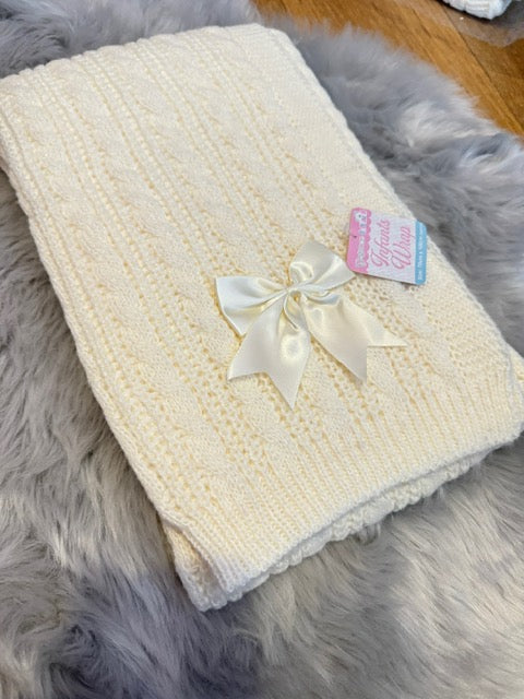 Cream Cable Knit Bow Wrap